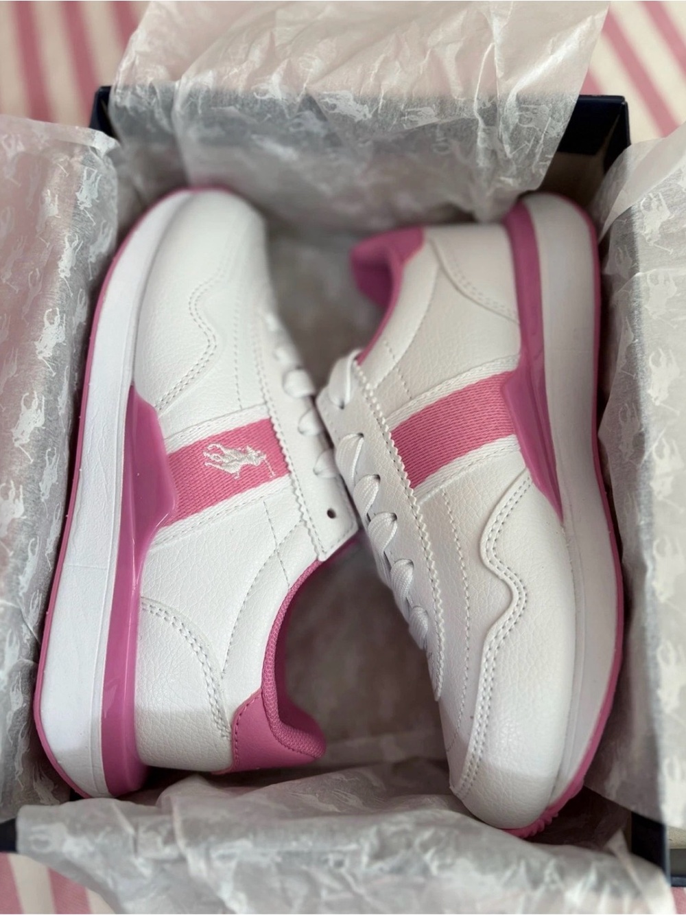 Polo by Ralph Lauren White and Pink Train 89 Sport Kids Sneakers